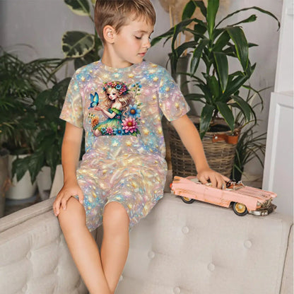 Children’s 2 Piece Short Pajama Set, Rainbow Fairy