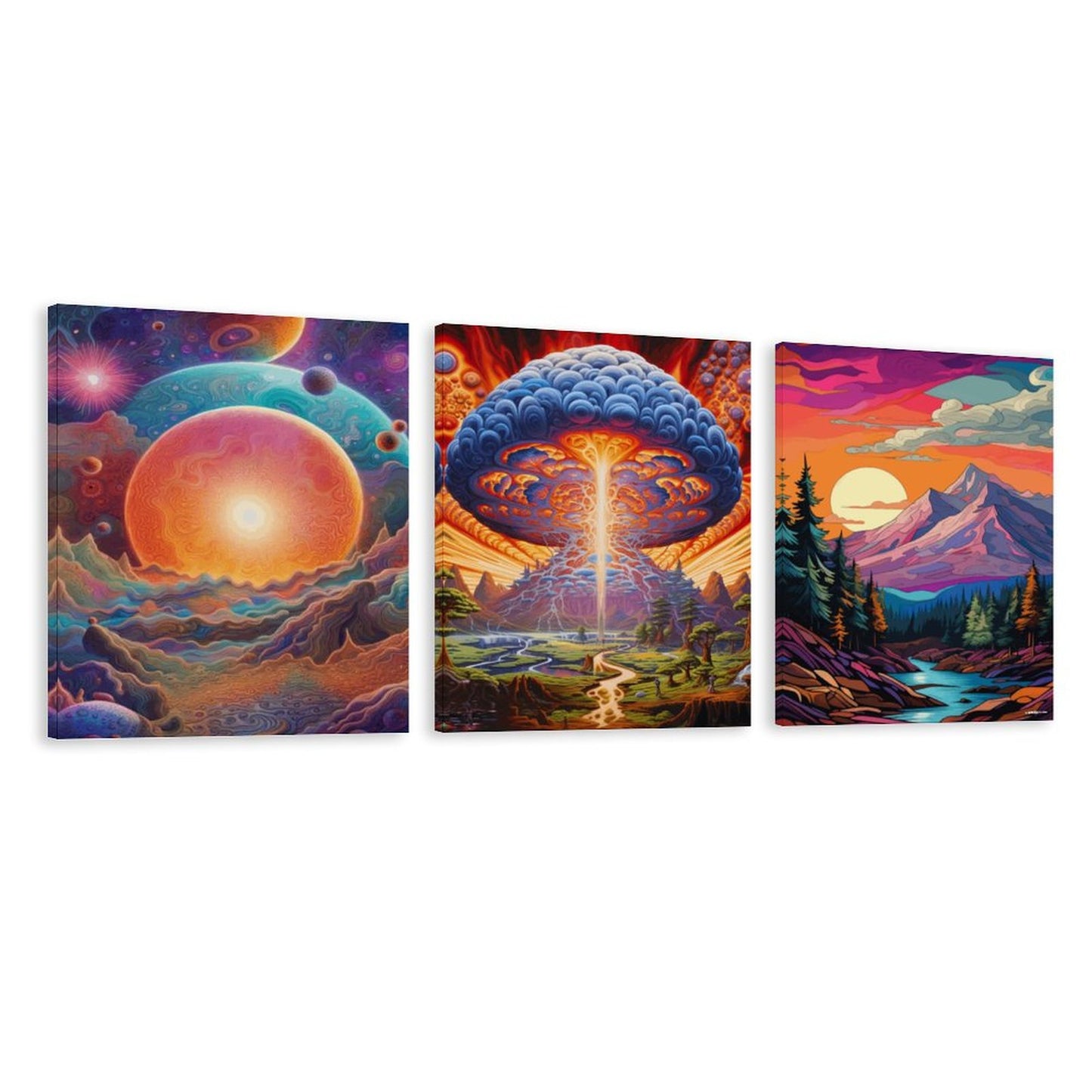 Alien Landscapes Canvas Wall Art -16”x 20” (x3) - Made In USA
