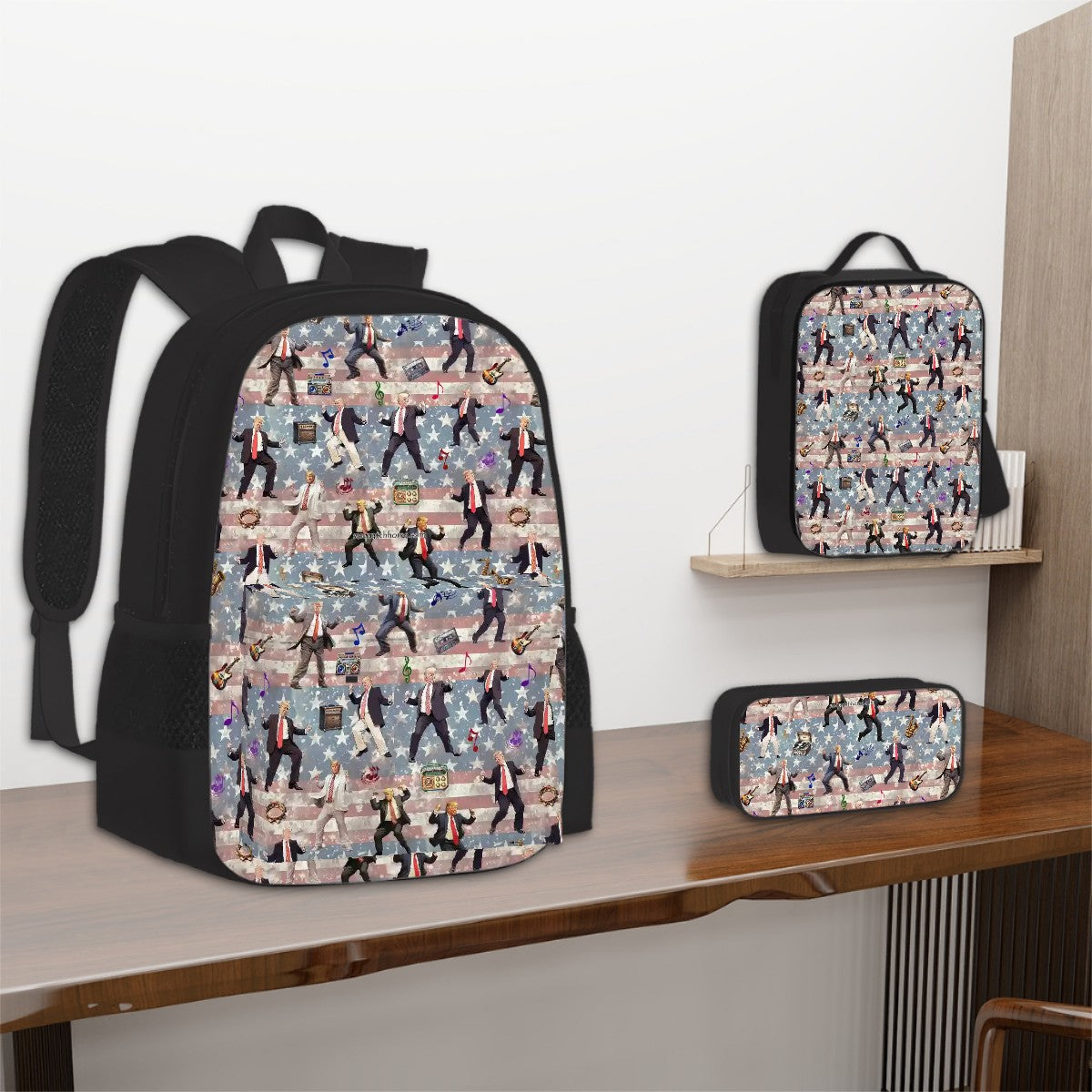 20 Donald Trump Designs, 3 Piece Bag Set – Oxford Backpack, Lunch Bag, Pencil Pouch