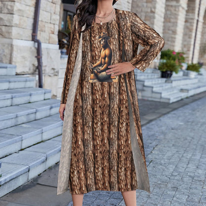 Yoga Cowboy Bigfoot Sasquatch, Women’s Long Dress with Cardigan