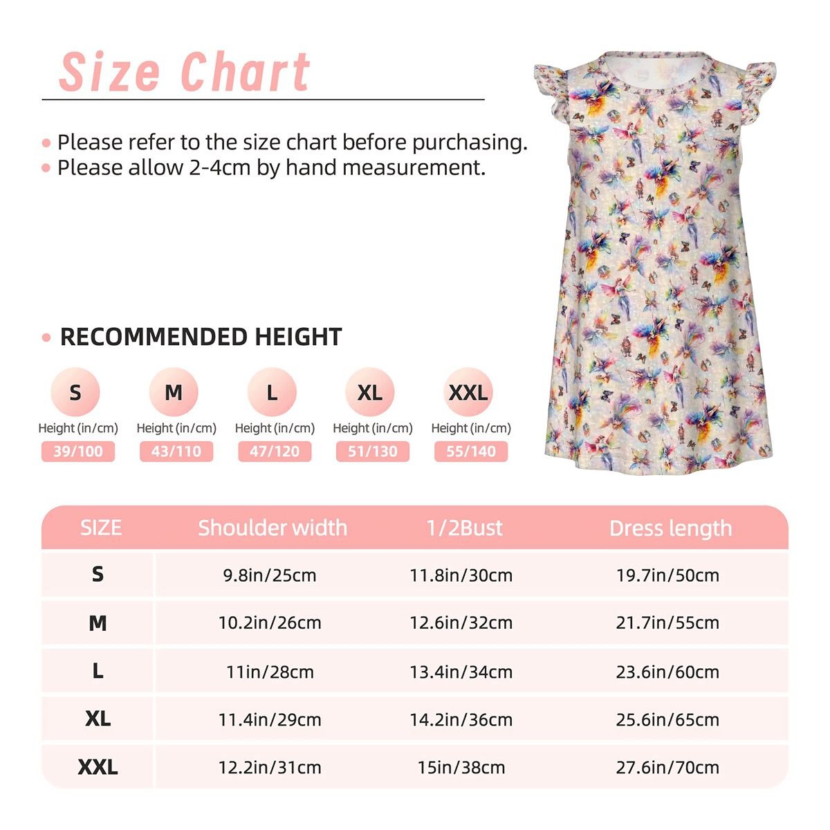 6 Pretty Fairy Designs, Girl's Flutter Sleeve Nightgown