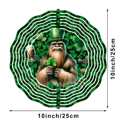 St Patrick Bigfoot, Sasquatch, US Made Hanging Metal 3D Wind Spinner, Ornament - MADE IN USA