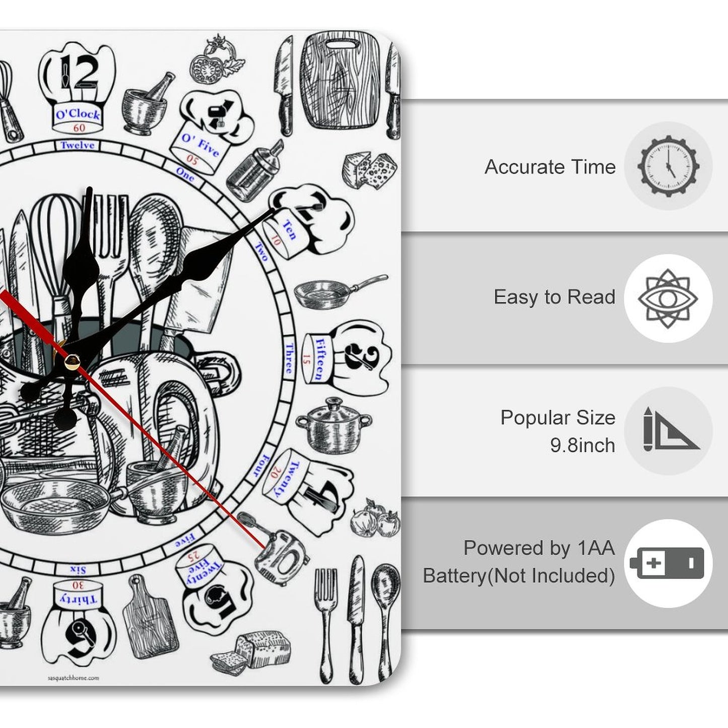 Cooking Square Wall Clock- Made in USA