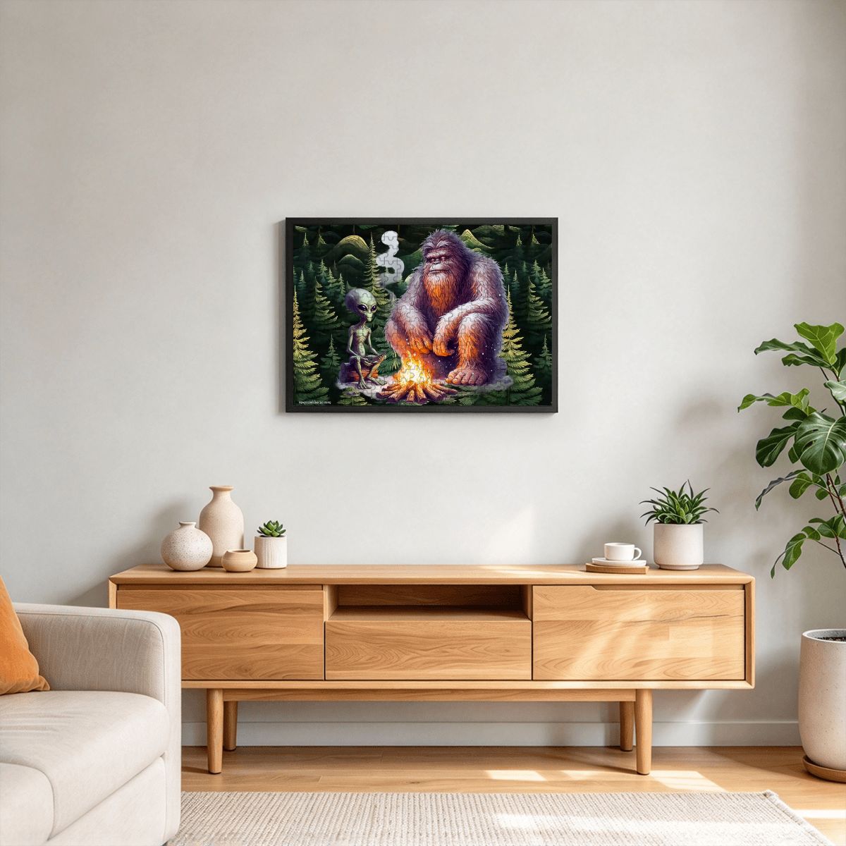Sasquatch and Alien 300pcs Horizontal Wooden Jigsaw Puzzles