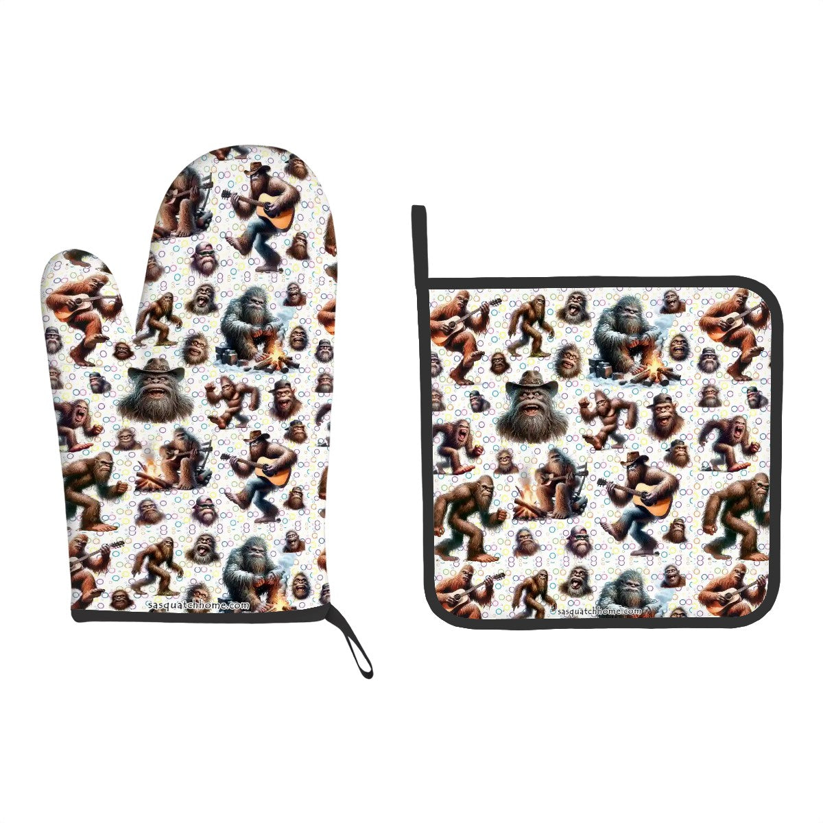 Set of 2 Bigfoot, Sasquatch Pot Holder And Oven Mitt
