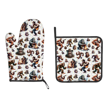 Set of 2 Bigfoot, Sasquatch Pot Holder And Oven Mitt