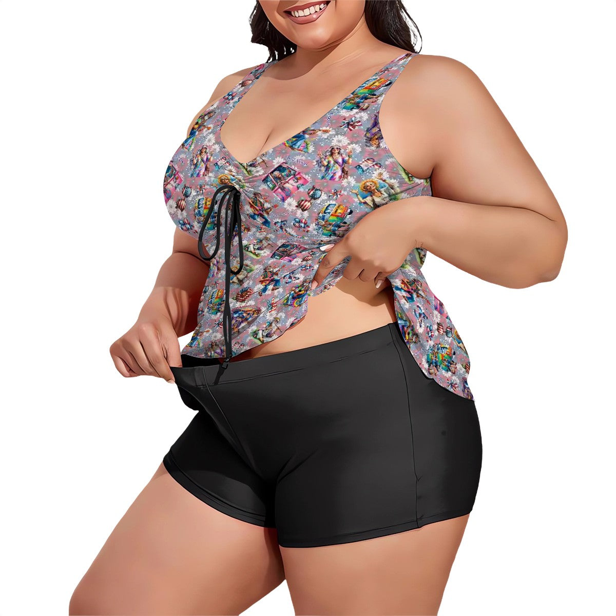 8 Patriotic Designs, Plus Sized Women’s Two Piece Tankini Swimsuit, Unicorns, Cats, Eagles, Dogs