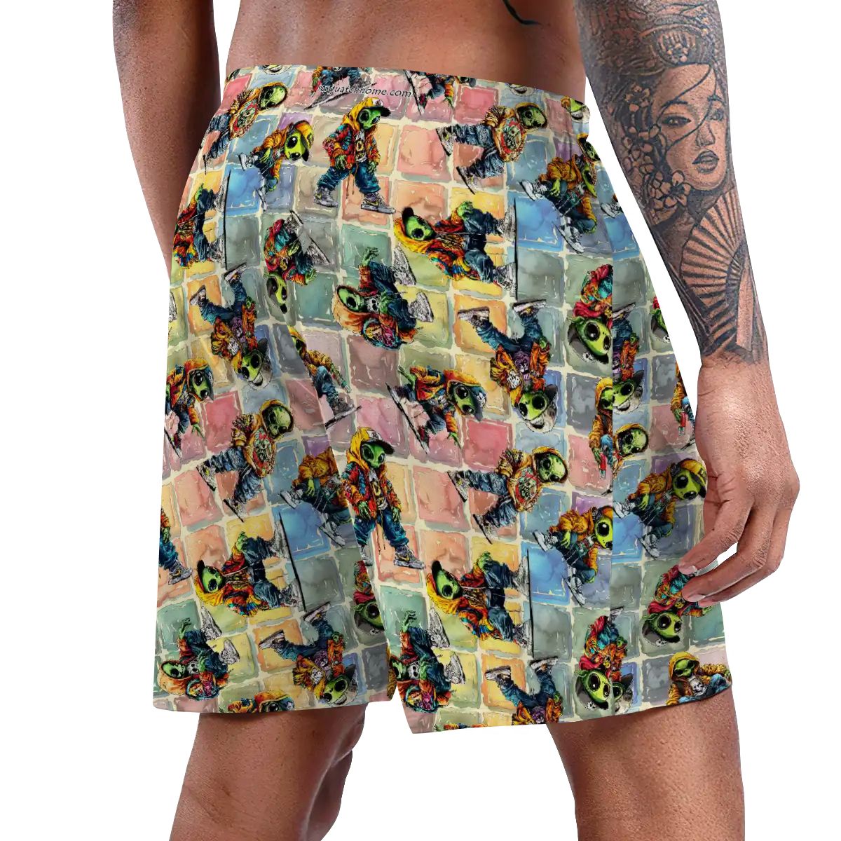 6 Alien Designs, Men’s Polyester, pocketed, pajama Shorts