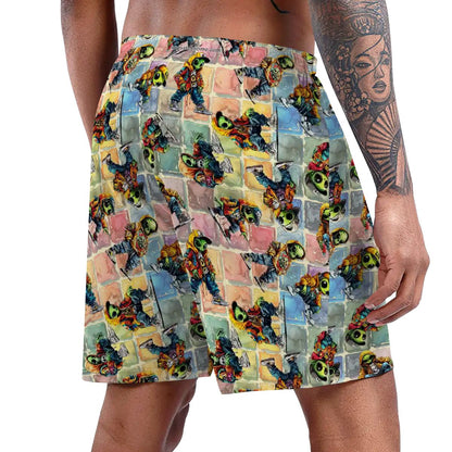 6 Alien Designs, Men’s Polyester, pocketed, pajama Shorts