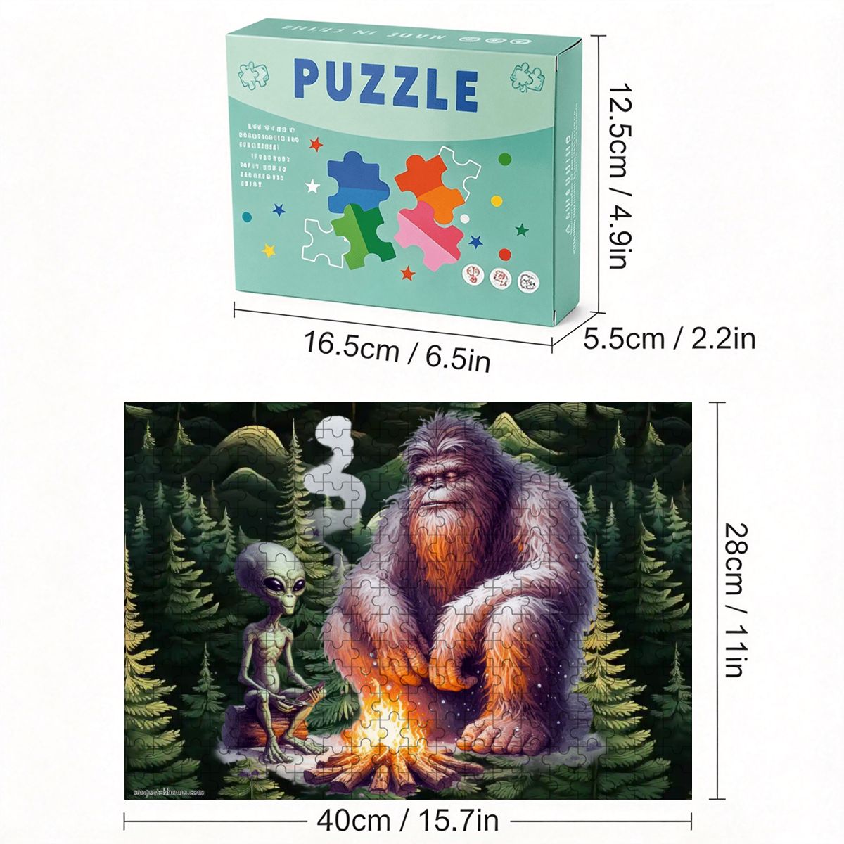 Sasquatch and Alien 300pcs Horizontal Wooden Jigsaw Puzzles