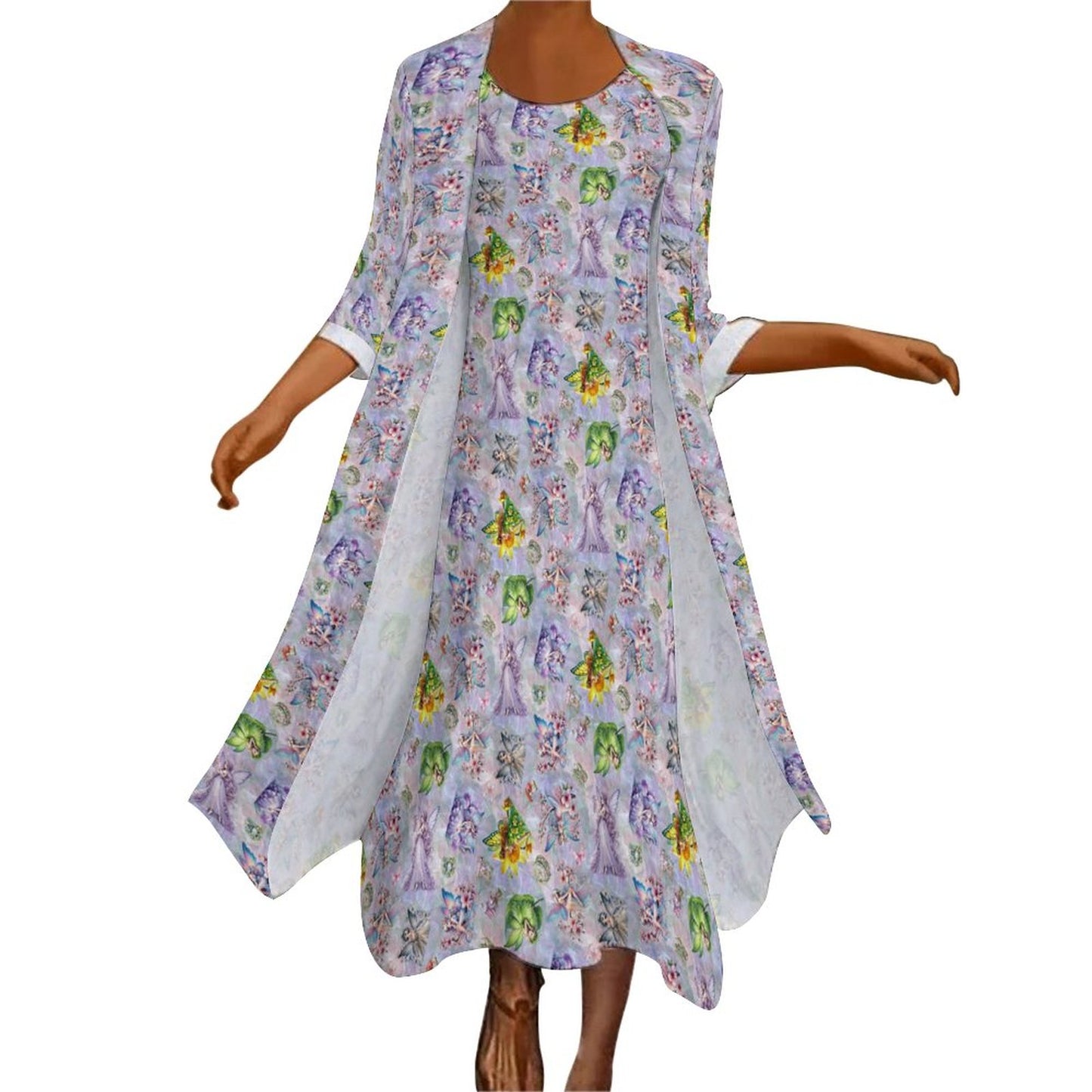 6 Fairy Designs, Women’s Long Dress with Cardigan