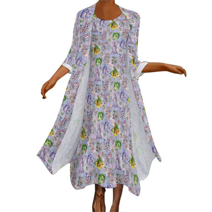 6 Fairy Designs, Women’s Long Dress with Cardigan