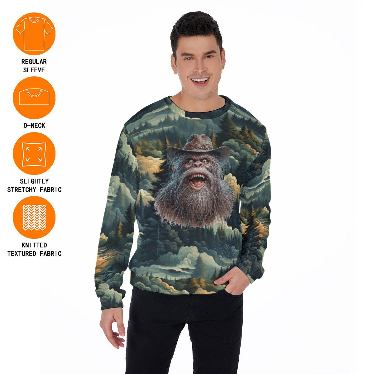 Bigfoot / Sasquatch in Woods, Men’s Polyester Thickened Sweater