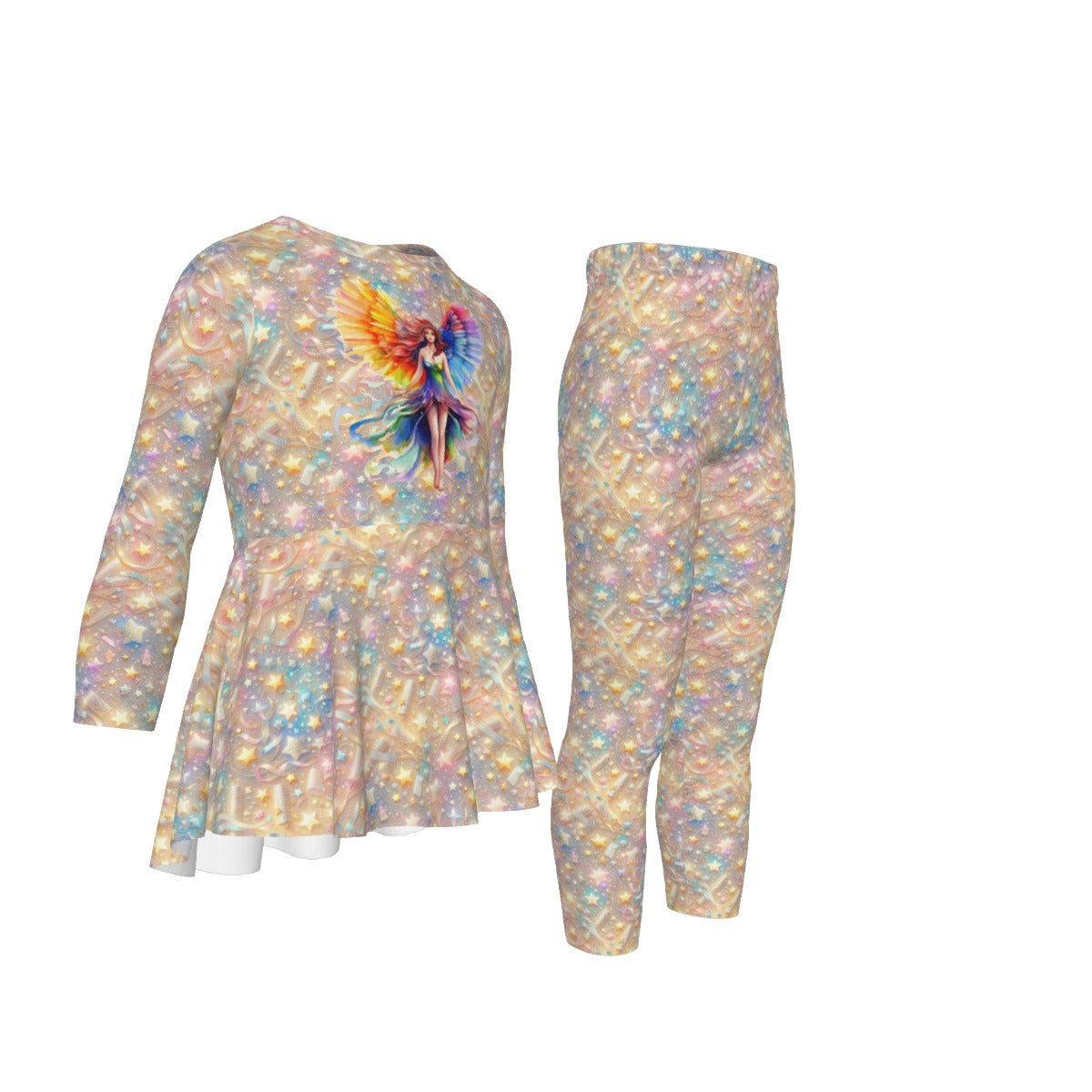 Rainbow Fairy 3, Girls 2 Piece Casual Suit, Outfit with Ruffle Shirt