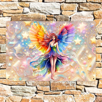 Rainbow Fairy, 8”x12” Metal Hanging Painting / Poster – Made in USA