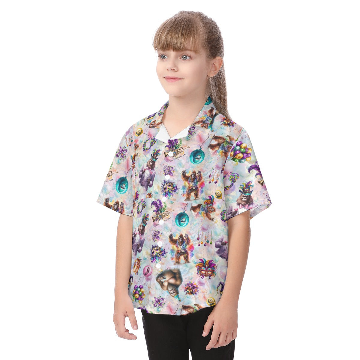 Bigfoot Mardi Gras, Kid's Hawaiian Vacation Shirt