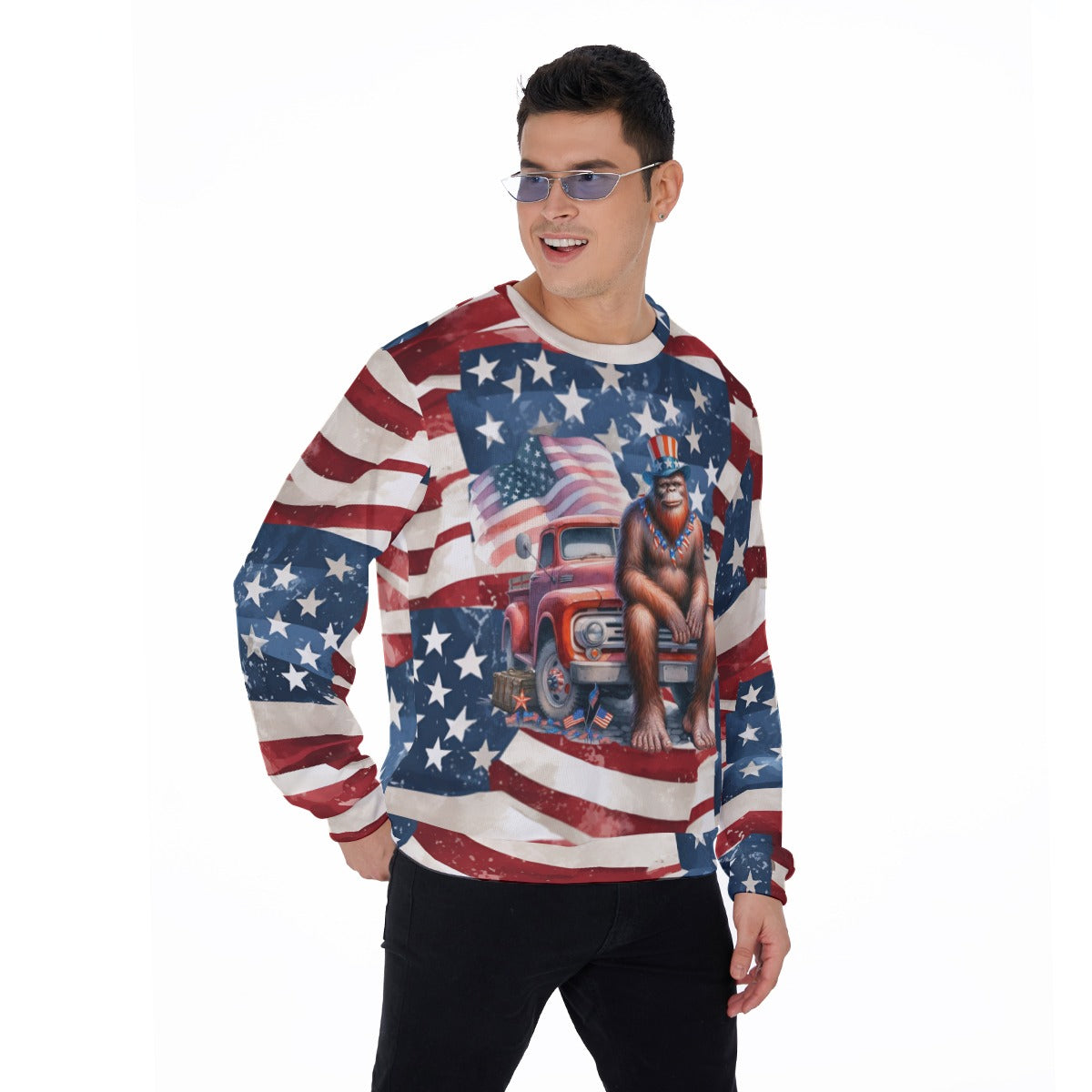 Patriot Bigfoot Sasquatch, Men’s Polyester Thickened Sweater