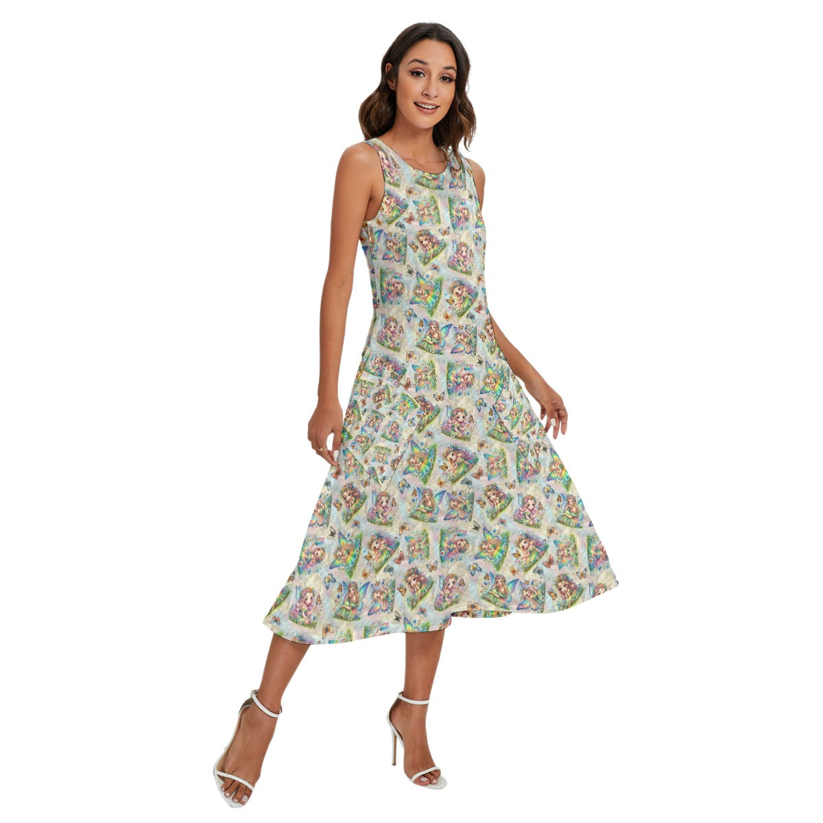 6 Fairy Designs, Women’s Sleeveless Dress With Diagonal Pockets