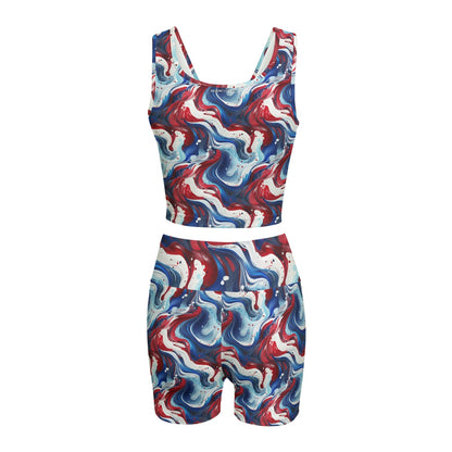 Patriot Puppy Dog, Women’s 2 Piece Yoga Short Set