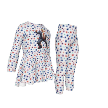 Donald Trump Dancing, Girls 2 Piece Casual Suit, Outfit with Ruffle Shirt