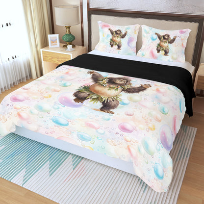 Sasquatch Dancing on Bubbles Three Piece Duvet Bedding Set