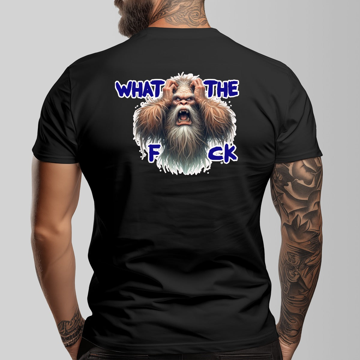Bigfoot, Sasquatch "What The F_ck" Cotton O-neck Short Sleeve T-shirt - 2 sided