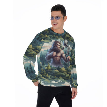 Bigfoot Sasquatch & Alien Fight, Men’s Polyester Thickened Sweater