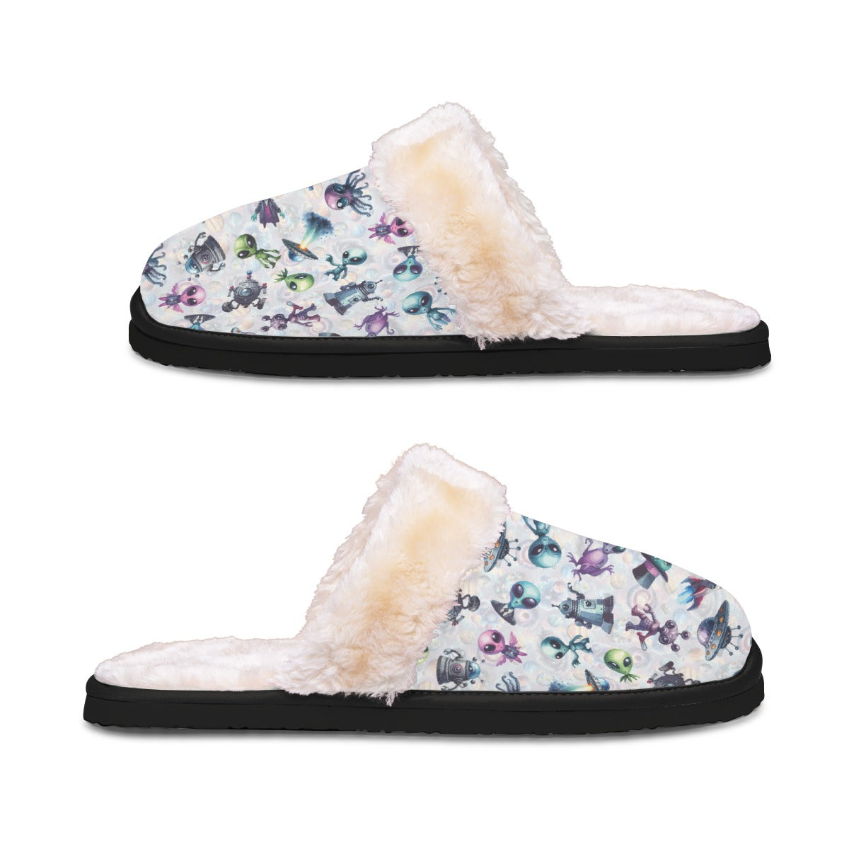 6 Alien Designs, Women’s Plush, Fluffy Slippers