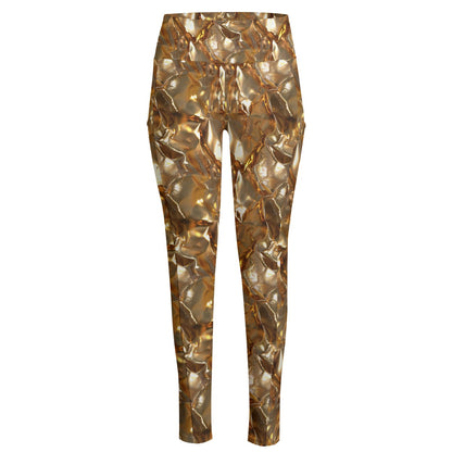 Gold Design Women’s High Waist Leggings w/ Pocket
