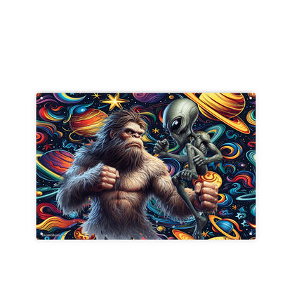Bigfoot & Alien, 8”x12” Metal Hanging Painting / Poster – Made in USA