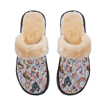 8 Patriotic Designs, Women’s Plush, Fluffy Slippers, Dogs, Unicorn, Cat, Eagles