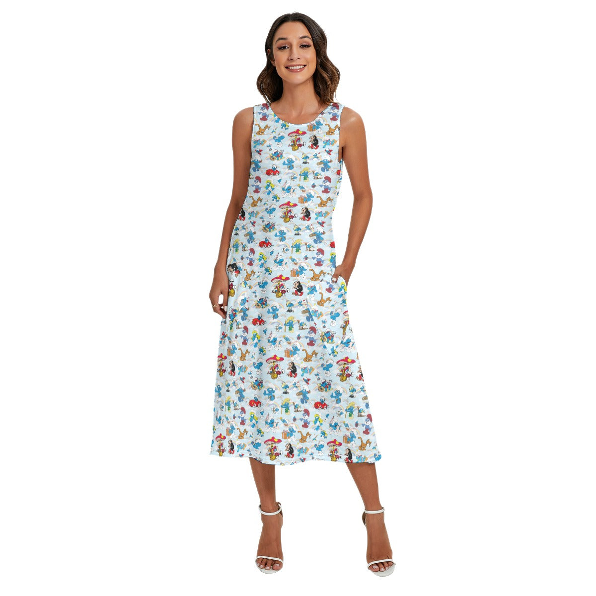 10 Misc Designs, Women’s Sleeveless Dress With Diagonal Pockets