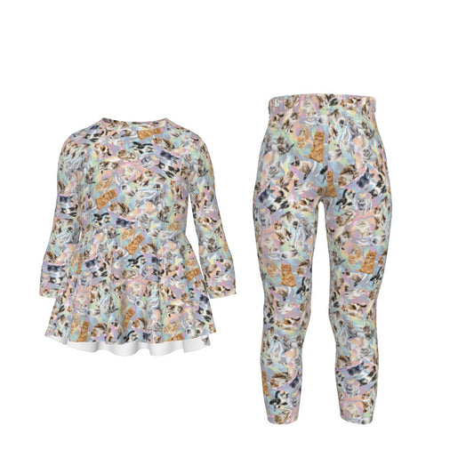 10 Animal Designs, Girls 2 Piece Casual Suit, Outfit with Ruffle Shirt