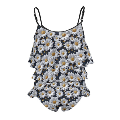Bigfooot, Sasquatch Daisies, Children's 2 piece Ruffle Swimsuit, Girl's Bikini