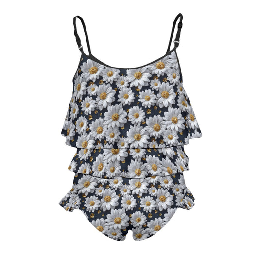 Bigfooot, Sasquatch Daisies, Children's 2 piece Ruffle Swimsuit, Girl's Bikini