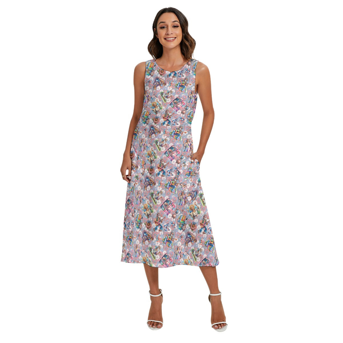8 Patriotic Designs, Women’s Sleeveless Dress With Diagonal Pockets