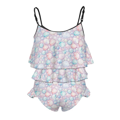 Children's 2 piece Ruffle Swimsuit, Girl's Bikini -  Bubbles Bigfoot / Sasquatch