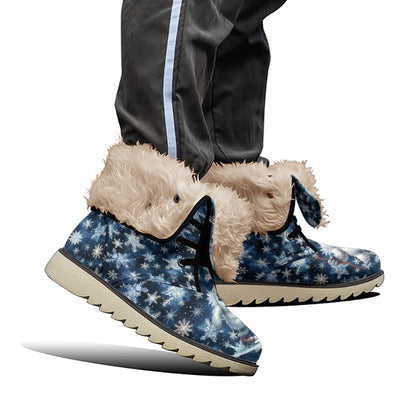 Cute Yeti on Snowflakes, Women’s Plush Velvet Lined Boots