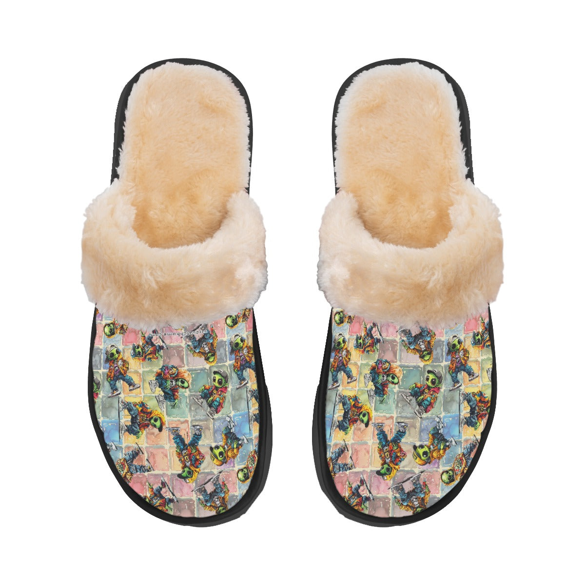 6 Alien Designs, Men’s Plush, Fuzzy Slippers