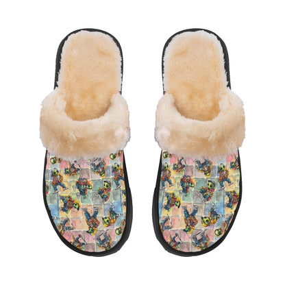 6 Alien Designs, Men’s Plush, Fuzzy Slippers