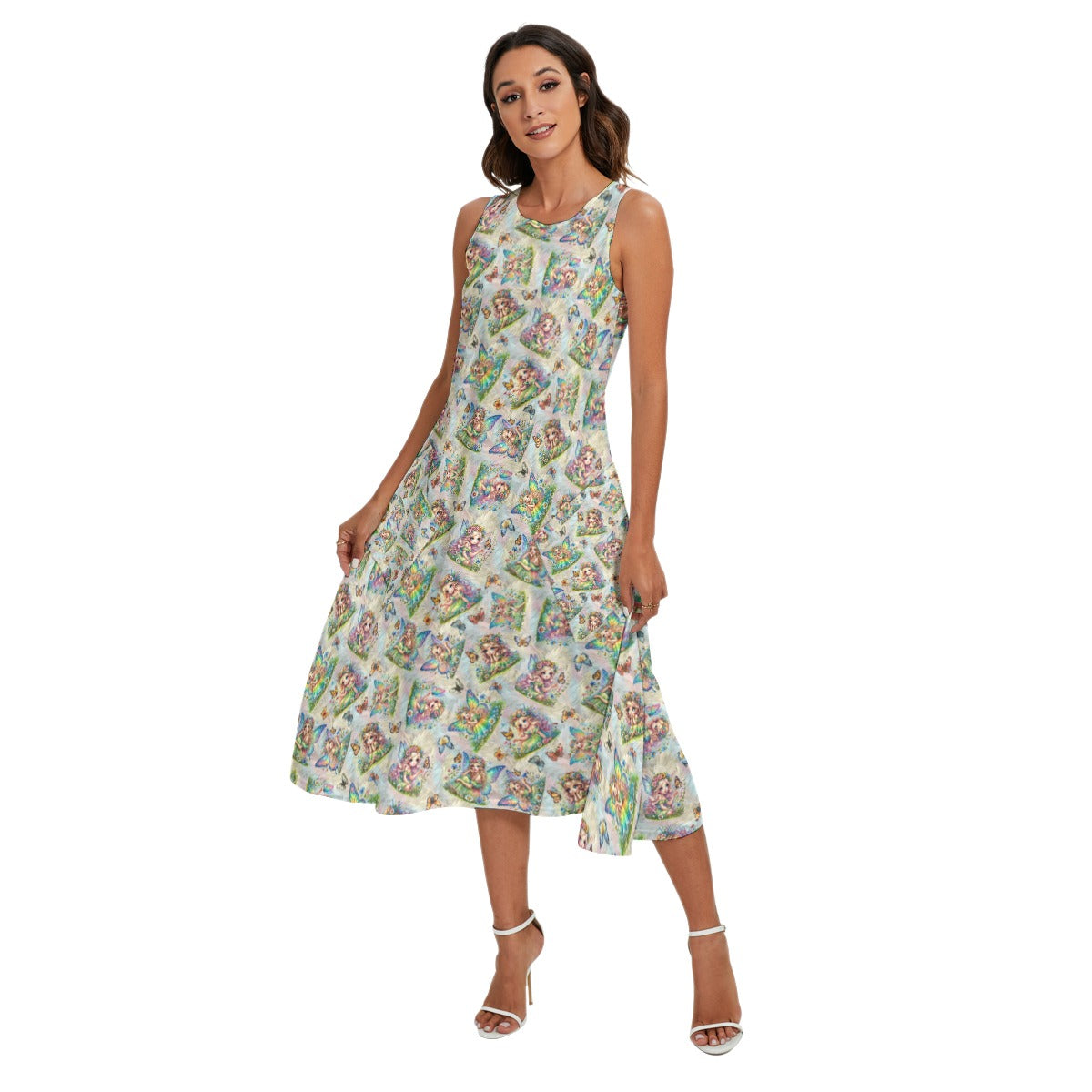 6 Fairy Designs, Women’s Sleeveless Dress With Diagonal Pockets