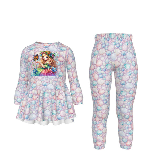 Rainbow Fairy, Girls 2 Piece Casual Suit, Outfit with Ruffle Shirt