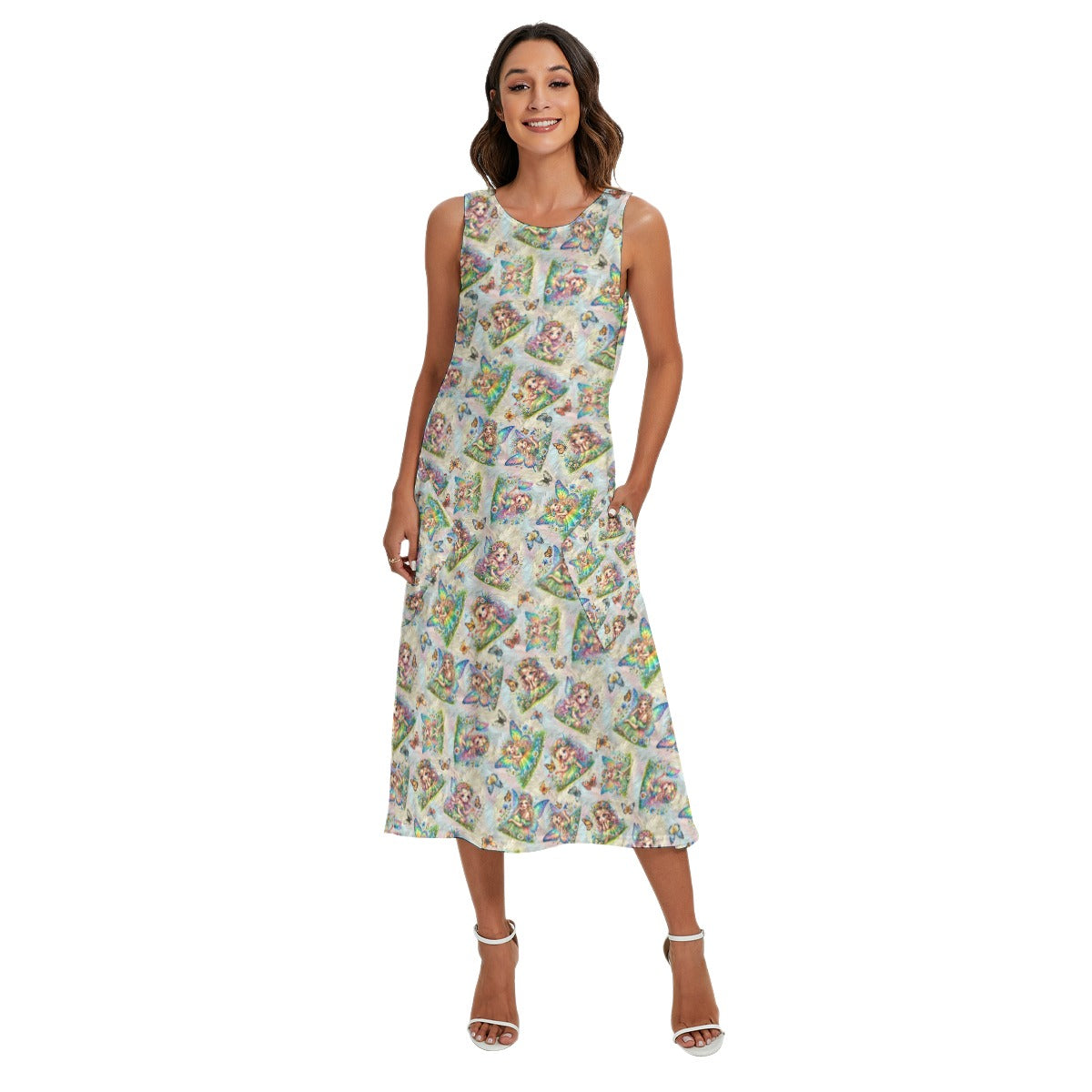 6 Fairy Designs, Women’s Sleeveless Dress With Diagonal Pockets