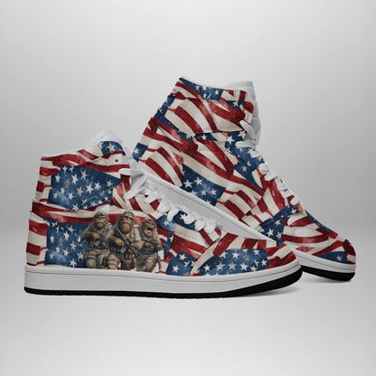 Army Bigfoot, Sasquatch, Men's high top, lace-up, leather shoes