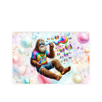 Bigfoot / Sasquatch Blowing Bubbles, 8”x12” Metal Hanging Painting / Poster – Made in USA