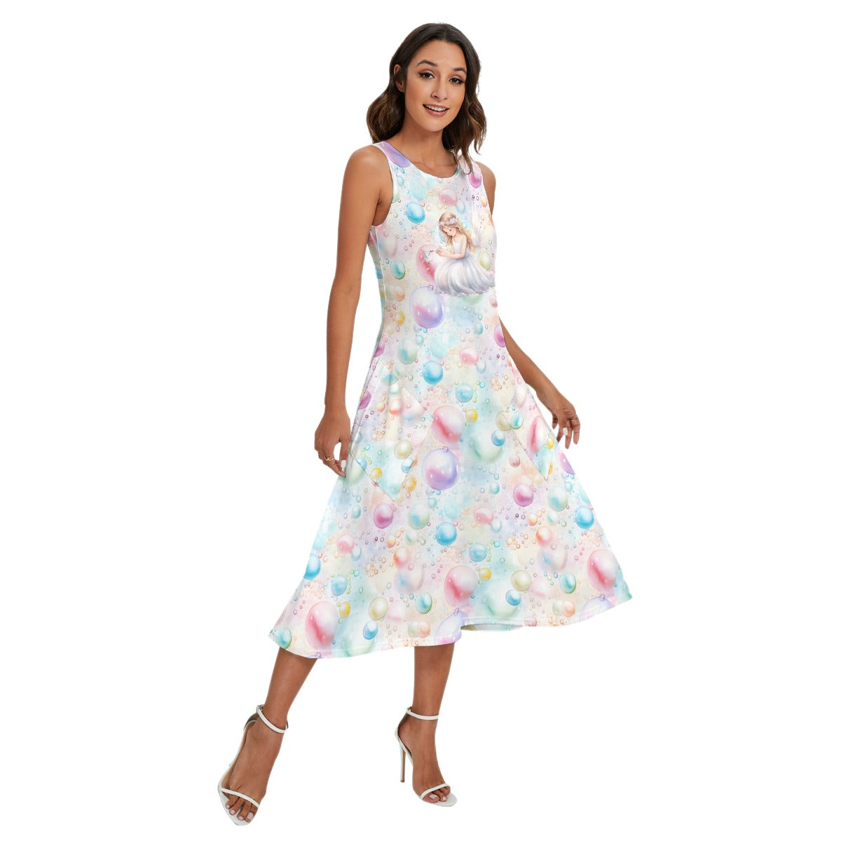Angel on Bubbles Women’s Sleeveless Dress With Diagonal Pockets