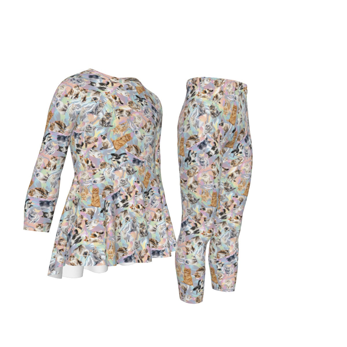 10 Animal Designs, Girls 2 Piece Casual Suit, Outfit with Ruffle Shirt