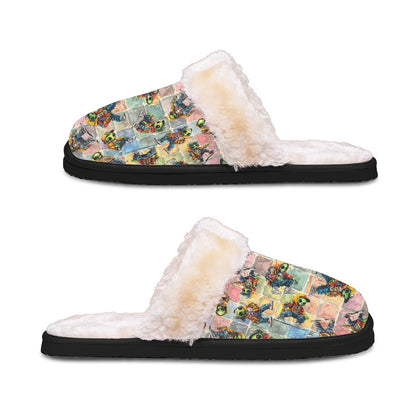 6 Alien Designs, Men’s Plush, Fuzzy Slippers