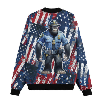 Bigfoot, Sasquatch Police Officer, Polyester Fleece Bomber Jacket / Zipper Closure