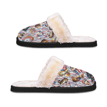 8 Patriotic Designs, Women’s Plush, Fluffy Slippers, Dogs, Unicorn, Cat, Eagles